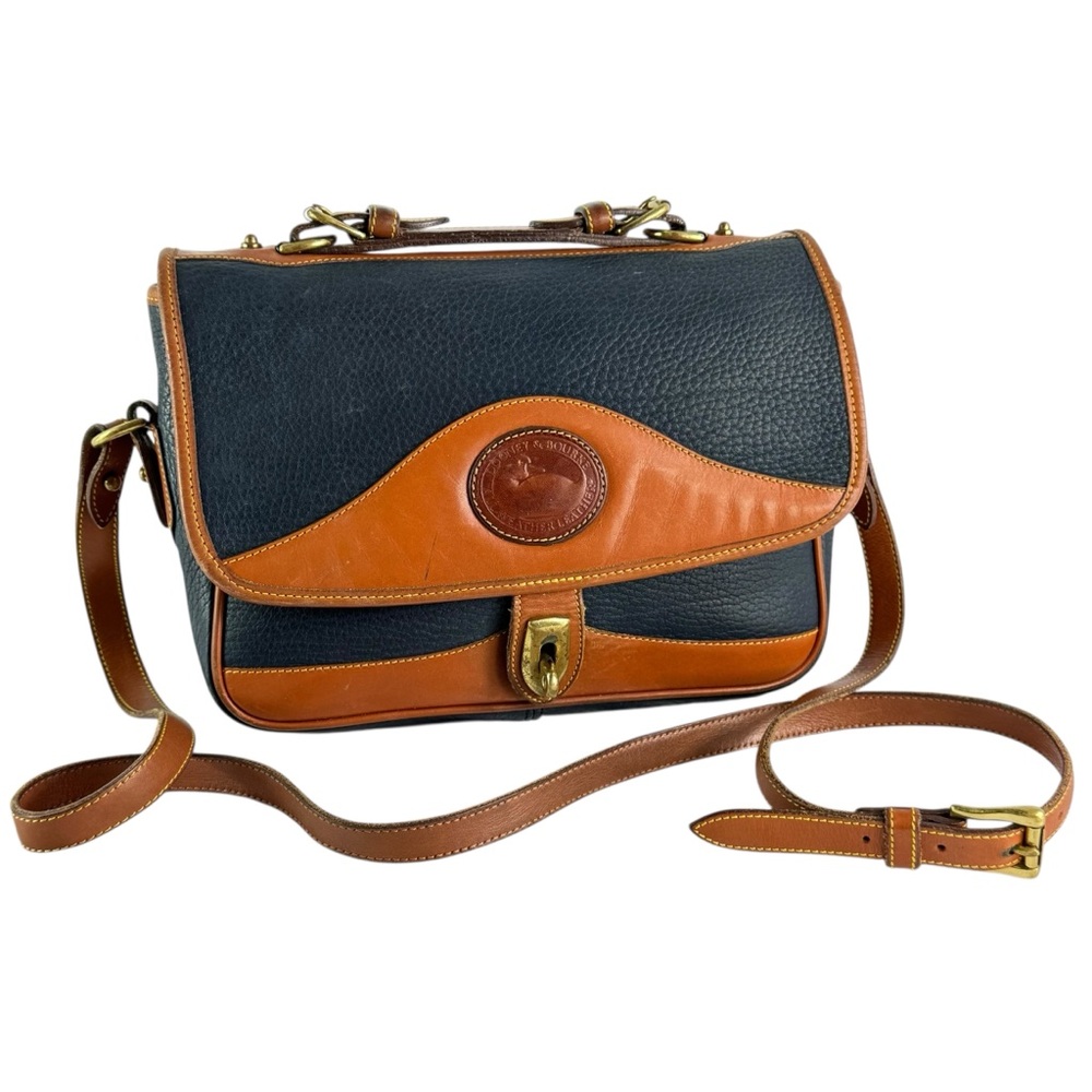 DOONEY & BOURKE Carrier Navy Blue Tan Leather Crossbody Bag Made in Costa Rica